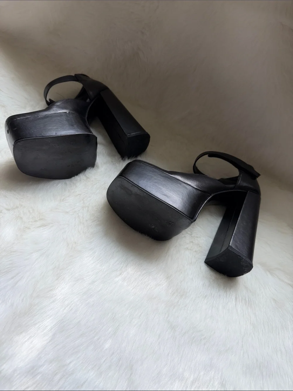 Vintage Black Platform Mary Jane Block Heels with Ankle Strap sz 5 Y2K - Picture 3 of 6